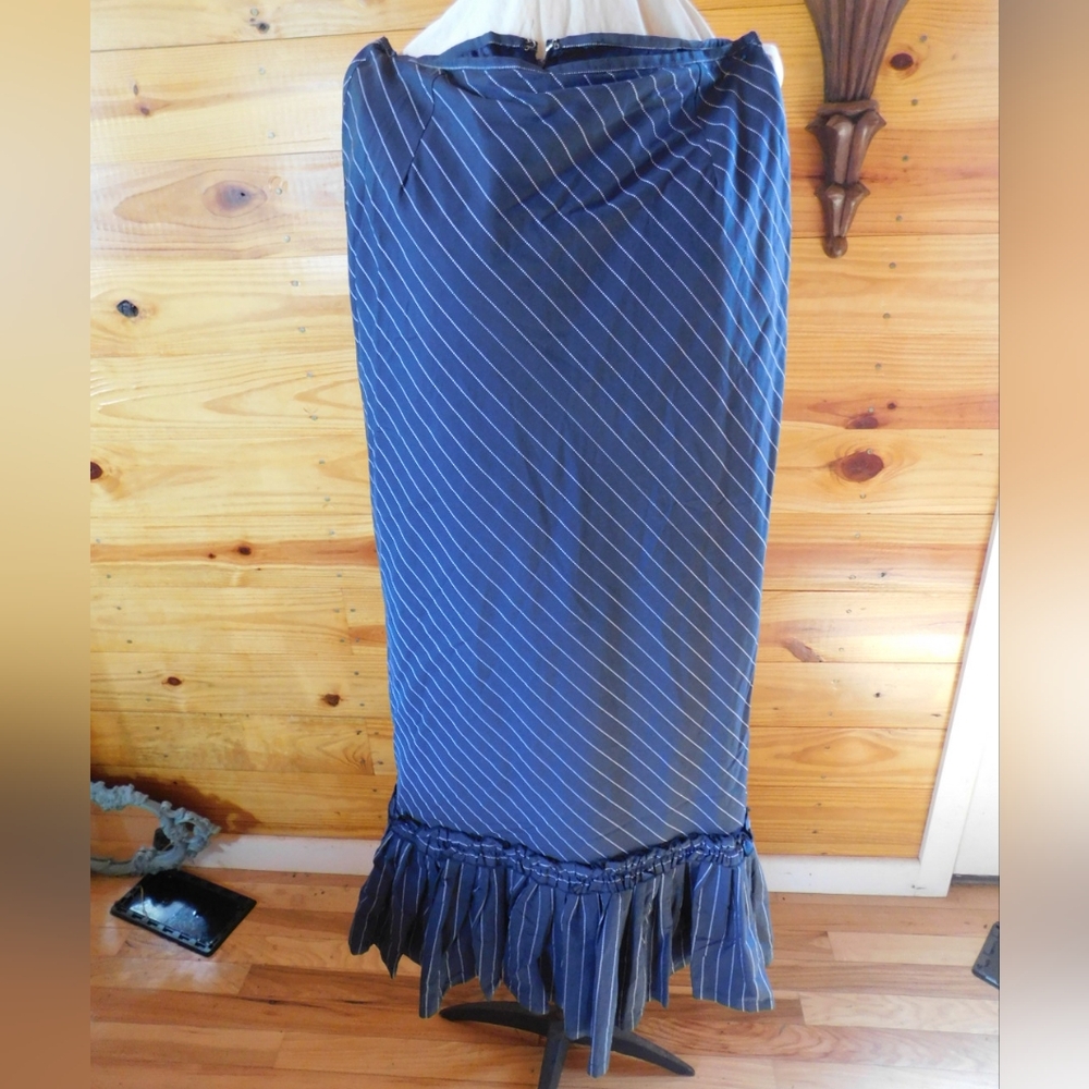 Striped Blue and Black Fringe Skirt